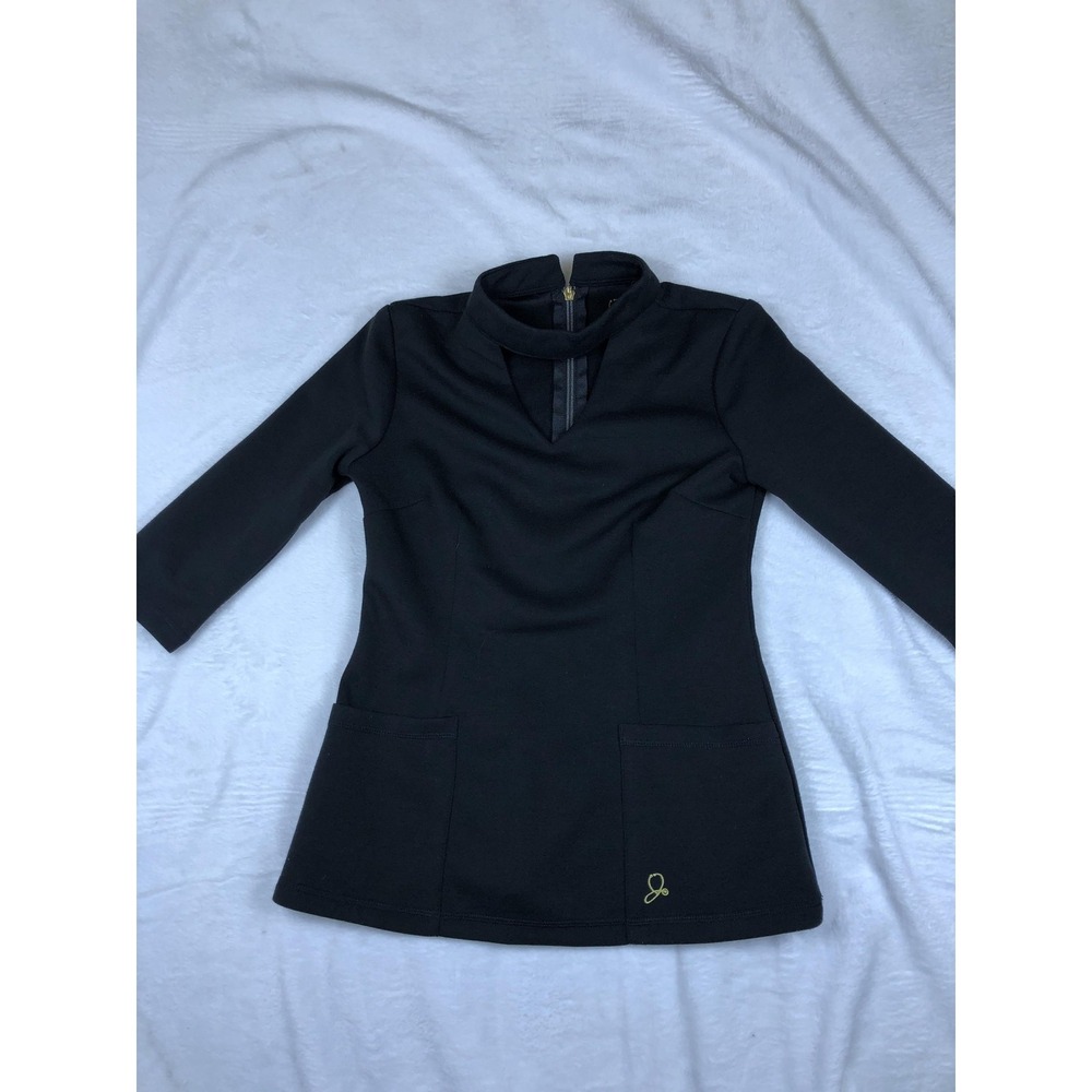 Jaanuu Tunic Womens XS Black Mock Neck Zip Pockets Stretch Slim Fit Workwear